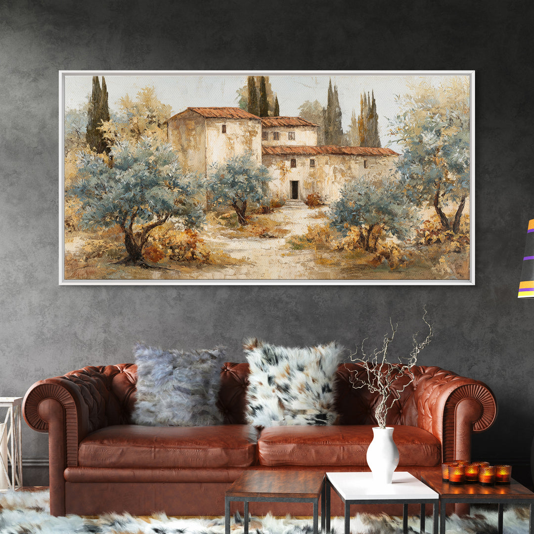Sunlit Provence Olive Grove Framed Canvas Print, French Country Art, Neutral Decor, Farmhouse Decor, Fine Art, Country, FCA-2x1-25