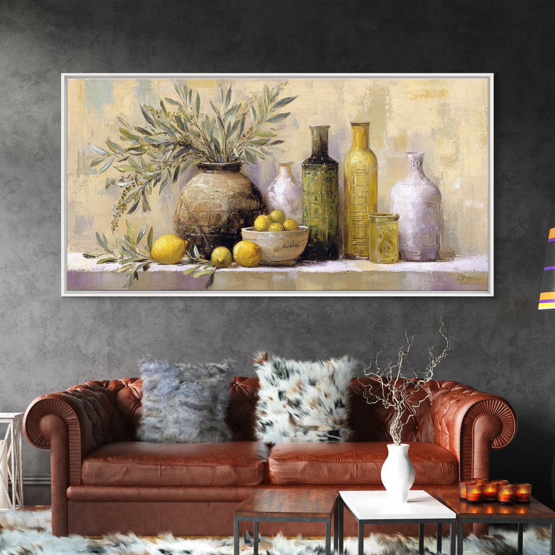 Olive Branch Wreath on Cream Ground Framed Canvas Print, French Country Art, Downloadable Art, Farmhouse Decor, Watercolor Art, FCA-2x1-42
