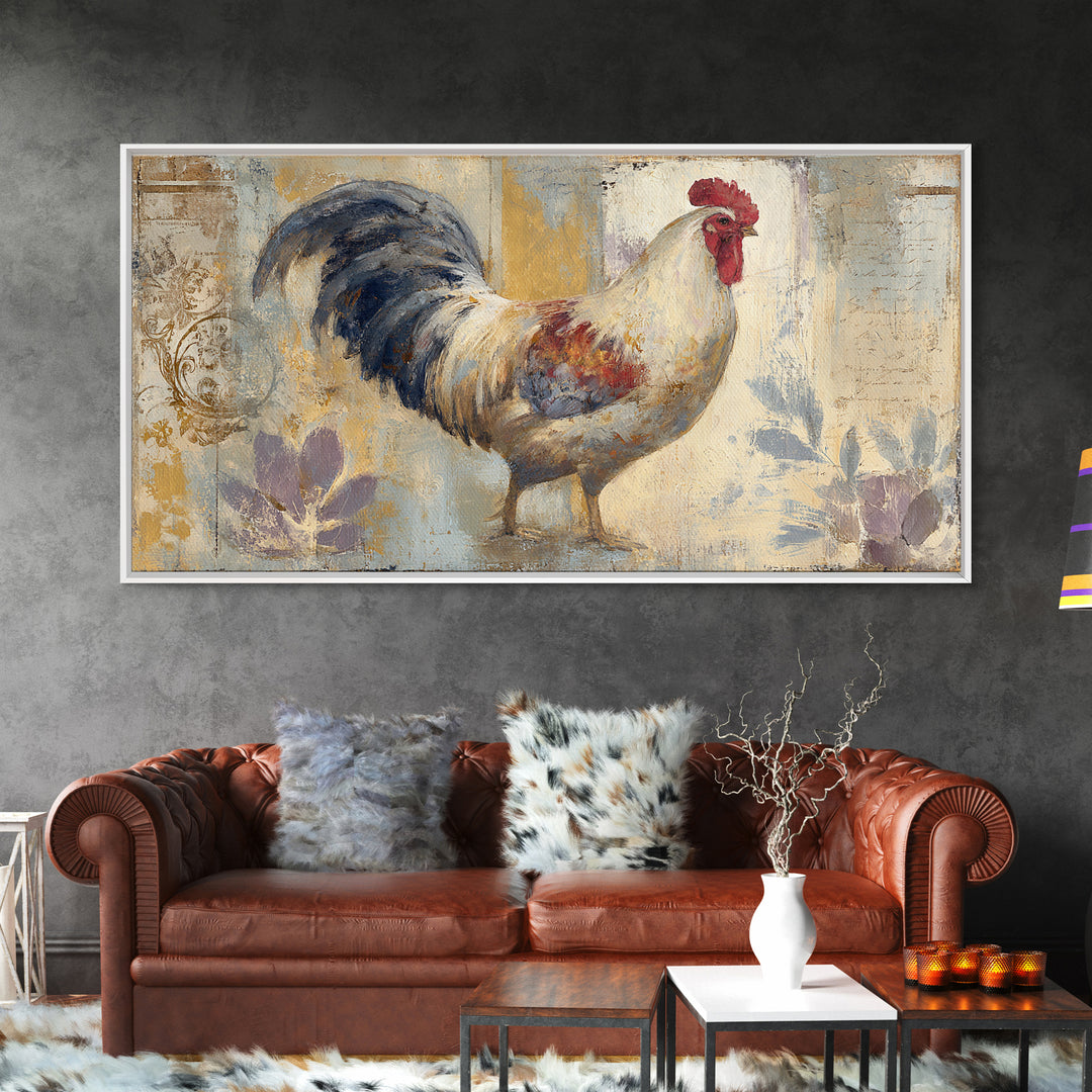 Rooster Portrait in Rustic French Palette Framed Canvas Print, French Country Art, Neutral Decor, Farmhouse Decor, Country, FCA-2x1-46