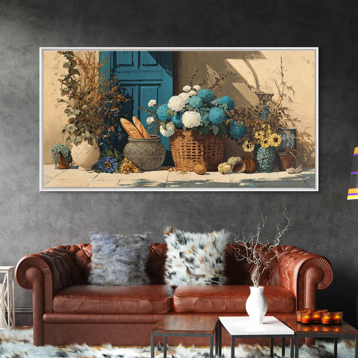 French Market Basket Framed Canvas Print, French Country Art, Digital Wall Art, Farmhouse Decor, Country, Floral Wall Art, FCA-2x1-51