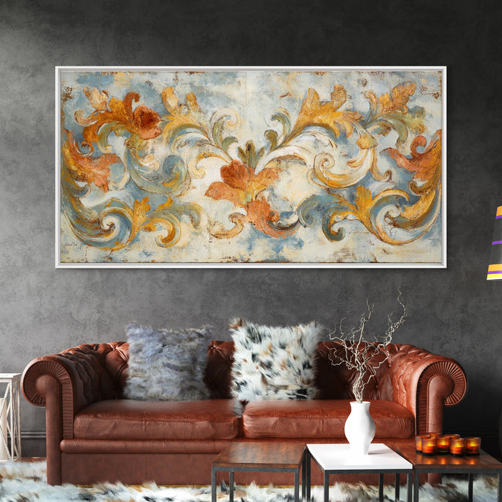 French Script Flourishes Without Readable Text Canvas Print, French Country Art, Gallery Decor, Farmhouse Decor, Oil Painting, FCA-2x1-62