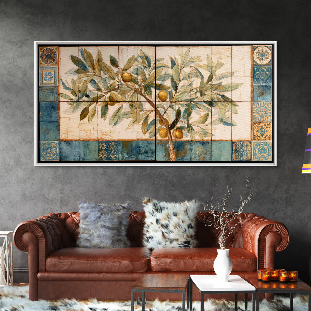 Olive Branch Wreath on Cream Ground Canvas Print, French Country Art, Wall Decor, Farmhouse Decor, Fine Art, Country, FCA-2x1-66