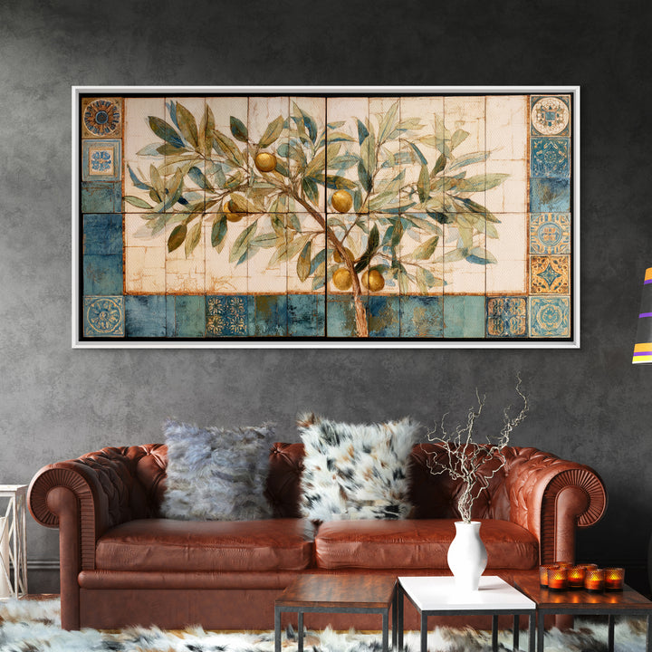 Olive Branch Wreath on Cream Ground Canvas Print, French Country Art, Wall Decor, Farmhouse Decor, Fine Art, Country, FCA-2x1-66