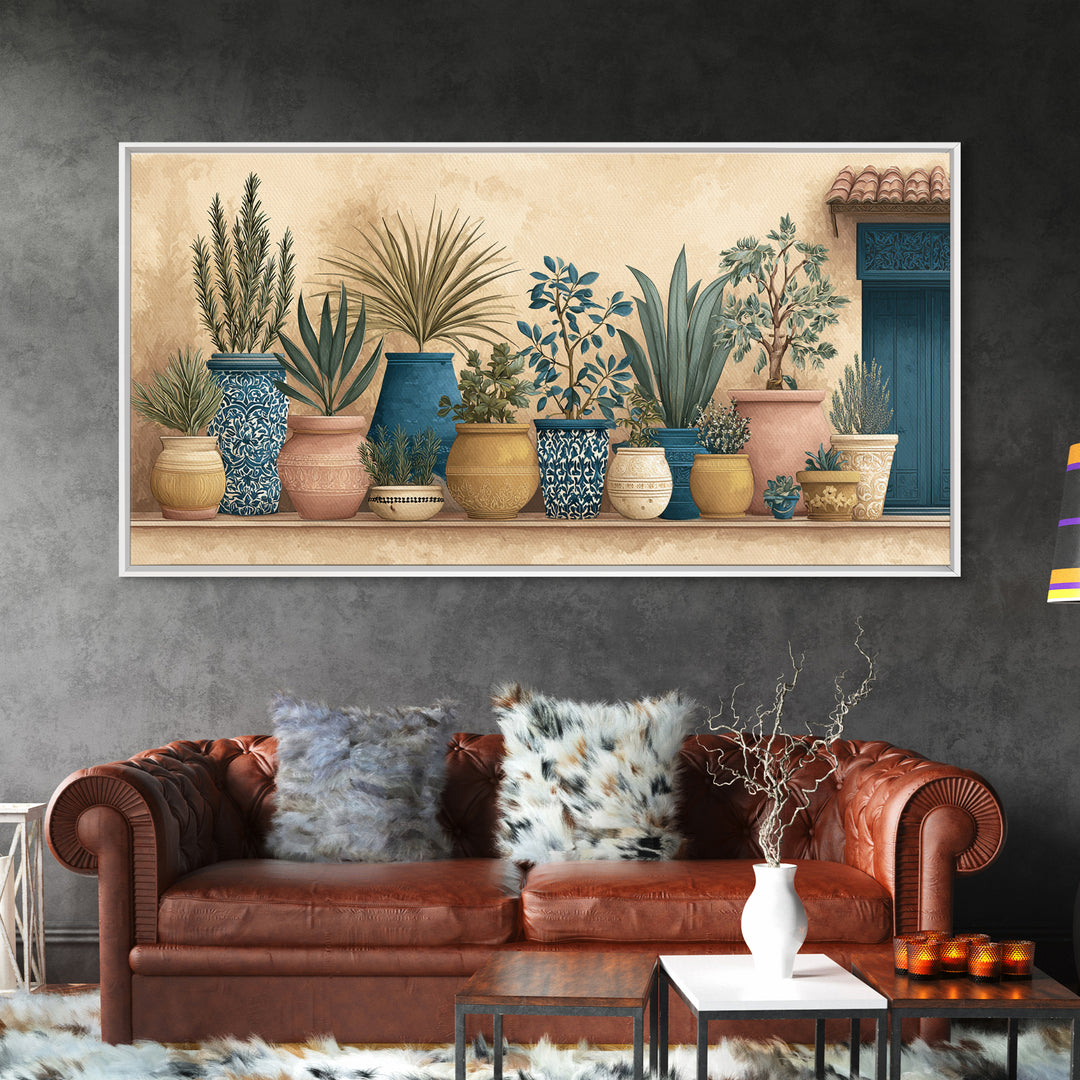 Terra Cotta Pots Framed Canvas Print, French Country Art, Textured Painting, Farmhouse Decor, Country, Home Decor Gift, FCA-2x1-7