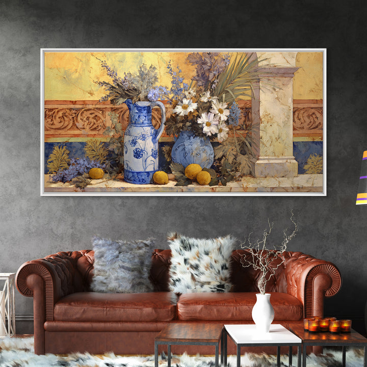 Blue and White Ceramic Pitcher Canvas Print, French Country Art, Coastal Wall Art, Farmhouse Decor, Fine Art, Country, FCA-2x1-71
