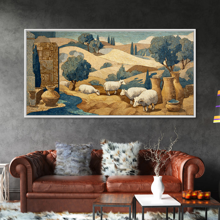Pastoral Sheep in Rolling Countryside Canvas Print, French Country Art, Statement Artwork, Farmhouse Decor, Fine Art, Country, FCA-2x1-82