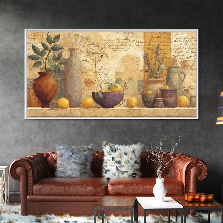 French Script Flourishes Without Readable Text Framed Canvas Print, French Country Art, Boho Decor, Farmhouse Decor, Country, FCA-2x1-86