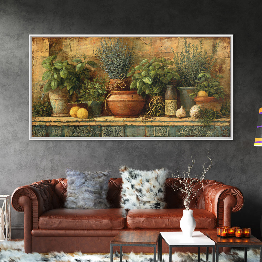 Farmhouse Kitchen Herbs Tied Framed Canvas Print, French Country Art, Above Bed Art, Farmhouse Decor, Fine Art, Country, FCA-2x1-9