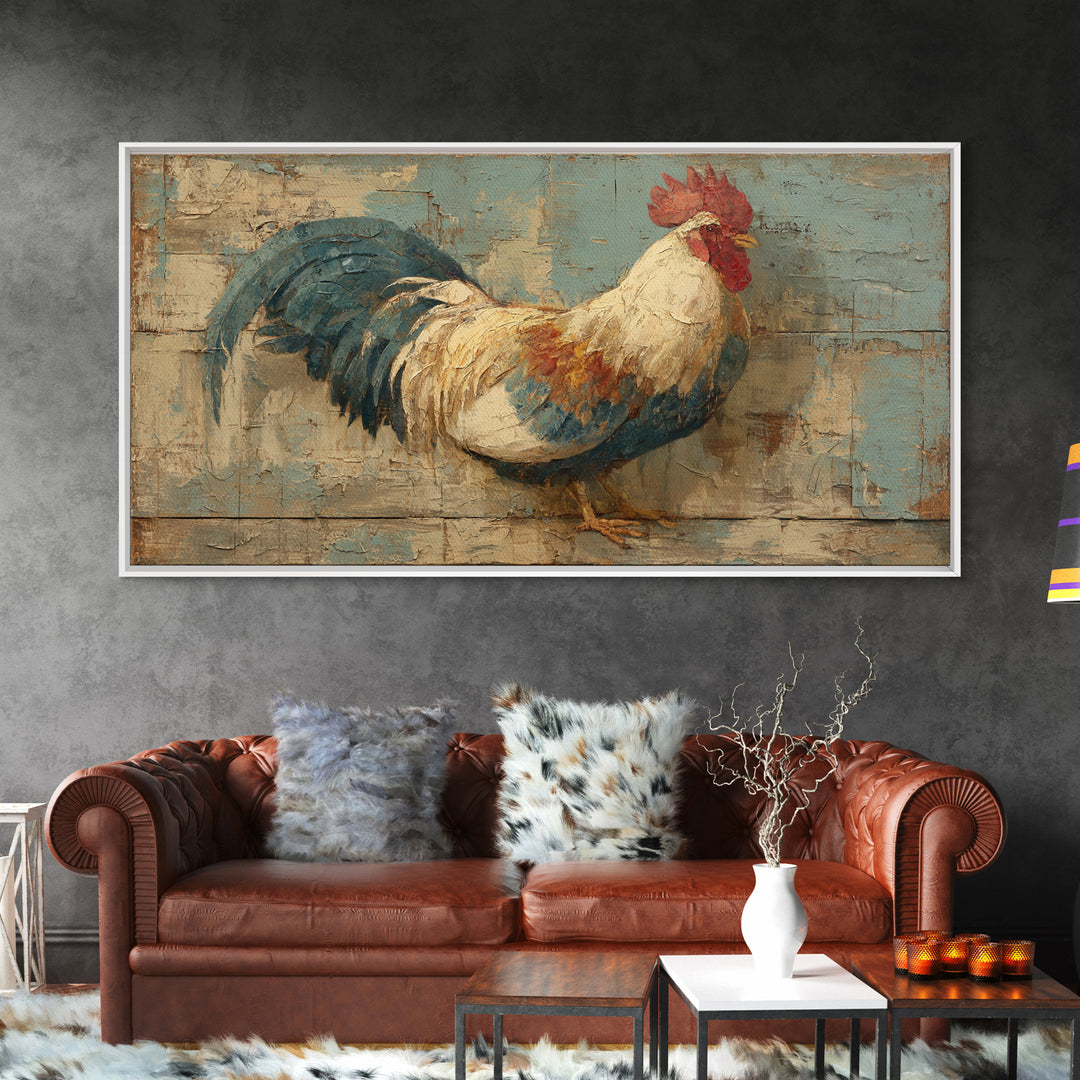 Rooster Portrait in Rustic French Palette Canvas Print, French Country Art, Luxury Decor, Farmhouse Decor, Fine Art, Country, FCA-2x1-94