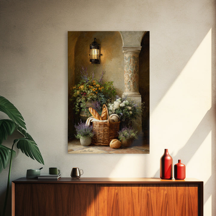 French Market Basket Canvas Print, French Country Art, Printable Art, Farmhouse Decor, Oil Painting, Country, Eclectic Wall Art, FCA-2x3-15