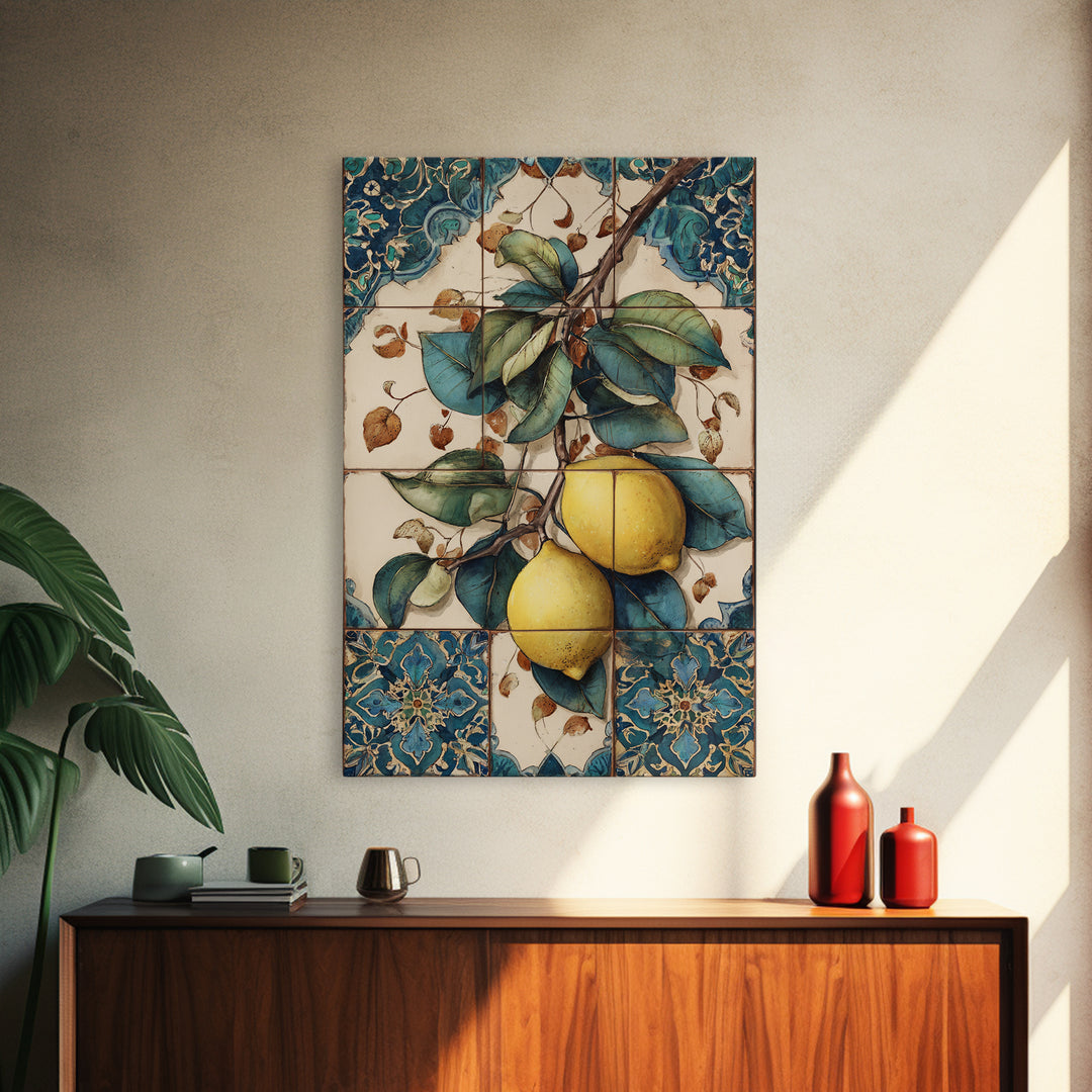 Aged Botanical Plate of Lemons and Leaves Canvas Print, French Country Art, Modern Decor, Farmhouse Decor, Country, FCA-2x3-20
