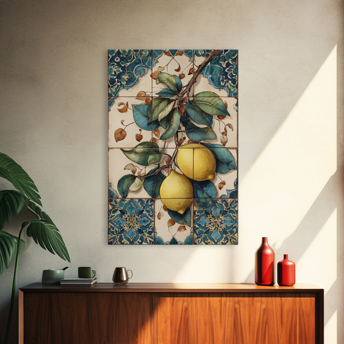 Aged Botanical Plate of Lemons and Leaves Canvas Print, French Country Art, Modern Decor, Farmhouse Decor, Country, FCA-2x3-20