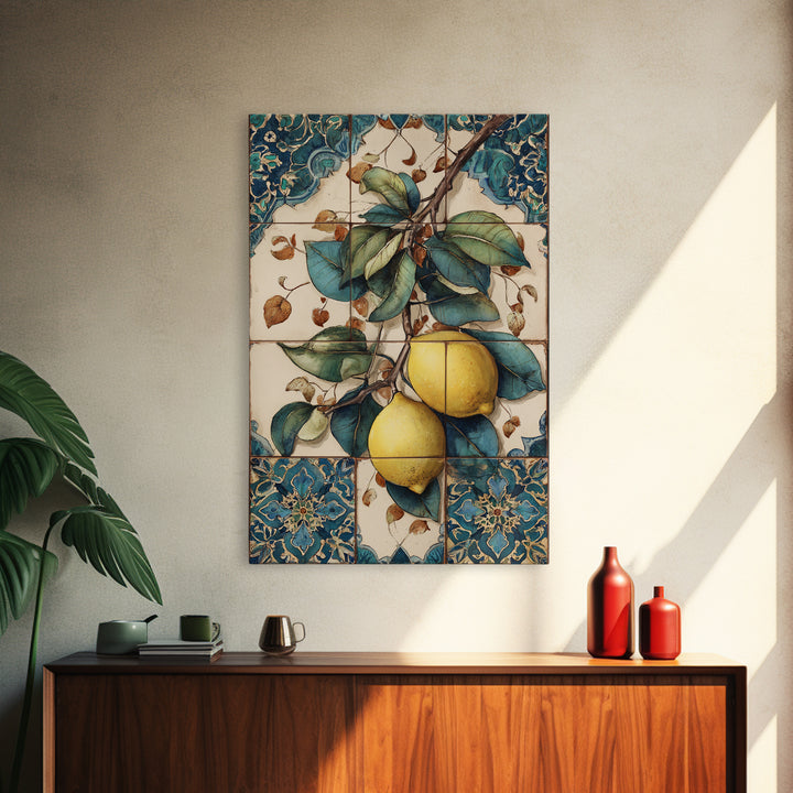 Aged Botanical Plate of Lemons and Leaves Canvas Print, French Country Art, Modern Decor, Farmhouse Decor, Country, FCA-2x3-20