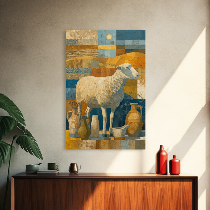 Pastoral Sheep in Rolling Countryside Framed Canvas Print, French Country Art, Home Decor, Farmhouse Decor, Fine Art, Country, FCA-2x3-22