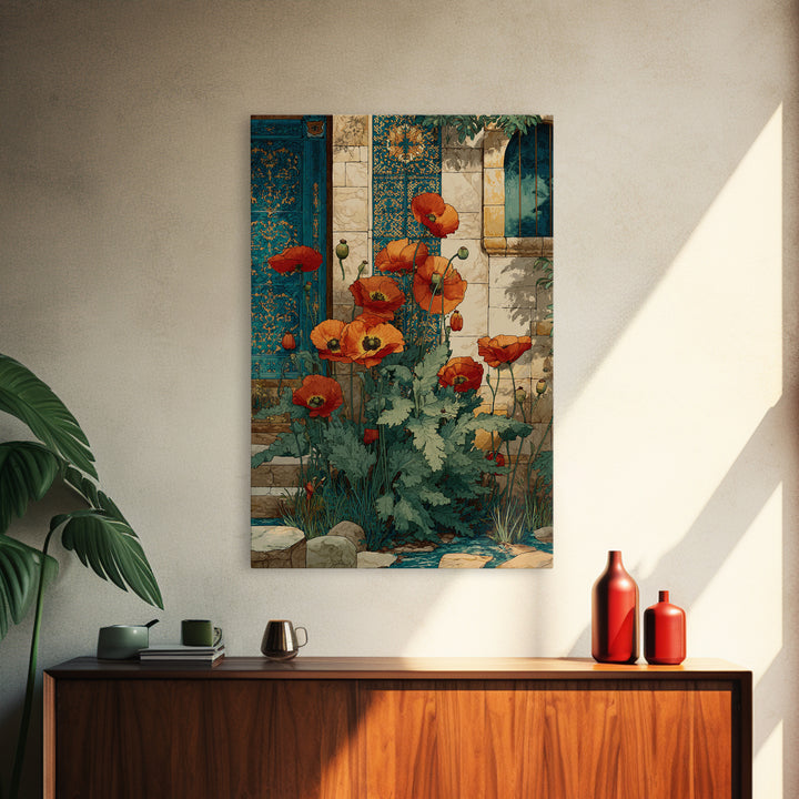 Poppies Beside a Stone Garden Wall Canvas Print, French Country Art, Coastal Wall Art, Farmhouse Decor, Fine Art, Country, FCA-2x3-23