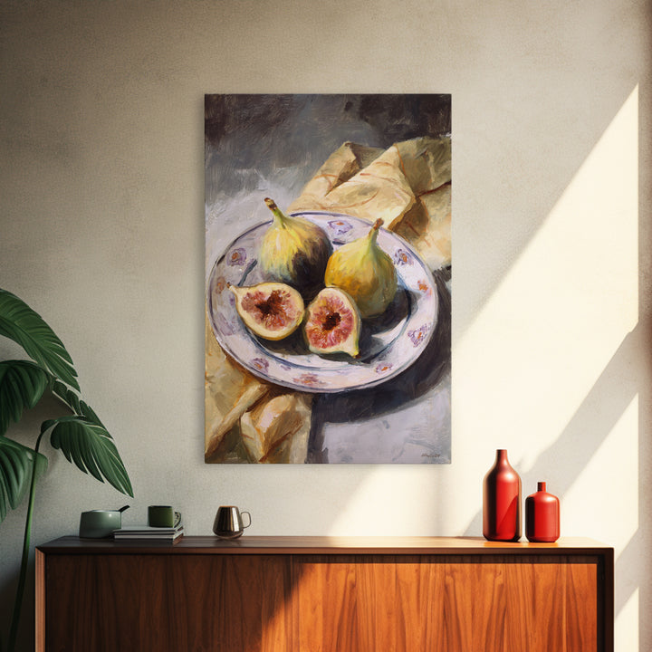 Figs on Ceramic Plate Framed Canvas Print, French Country Art, Digital Wall Art, Farmhouse Decor, Abstract Art, Country, FCA-2x3-24
