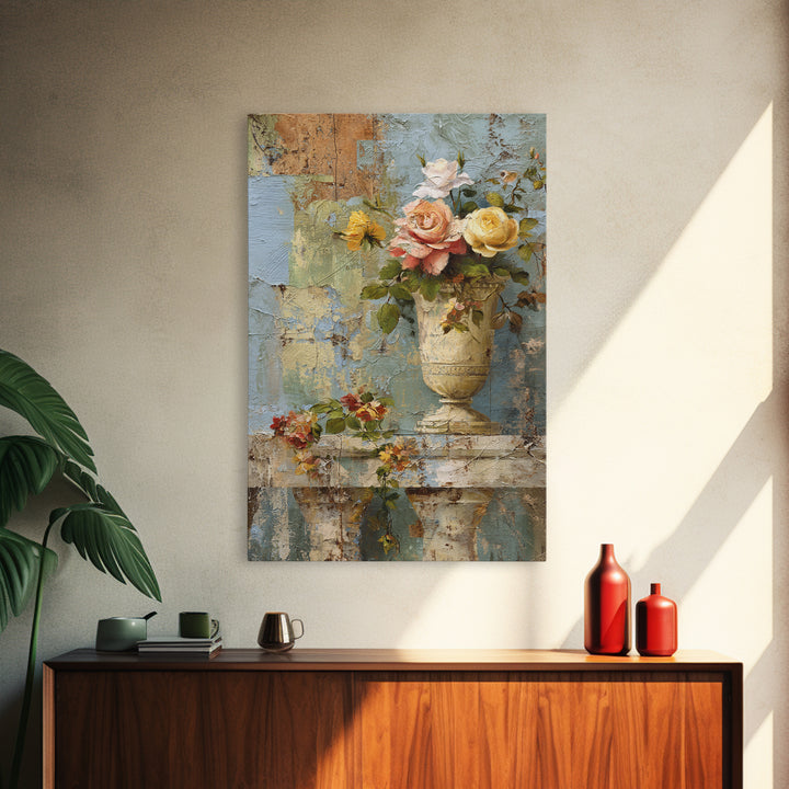 Ch Teau Garden Urn Framed Canvas Print, French Country Art, Digital Wall Art, Farmhouse Decor, Watercolor Art, Country, FCA-2x3-3