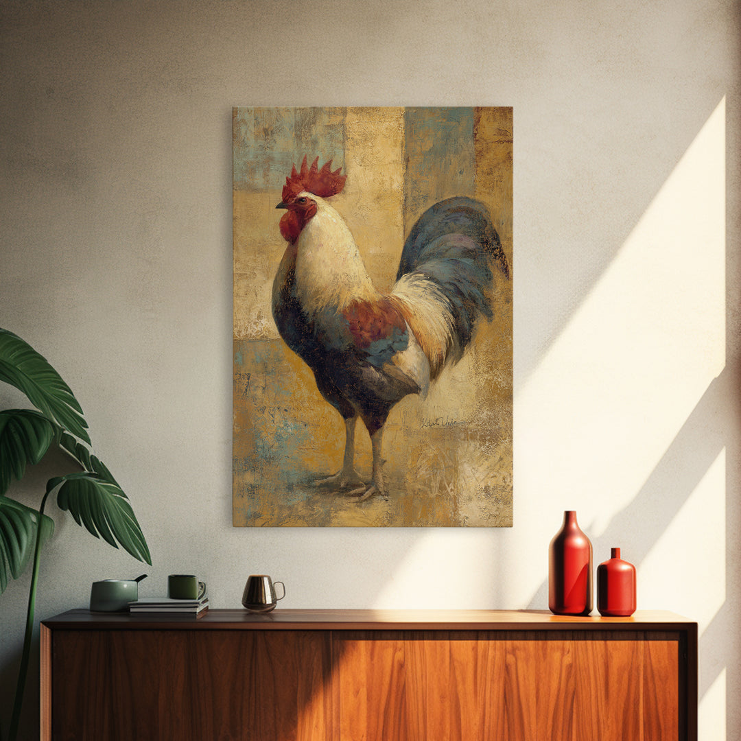 Rooster Portrait in Rustic French Palette Framed Canvas Print, French Country Art, Neutral Decor, Farmhouse Decor, Oil Painting, FCA-2x3-34