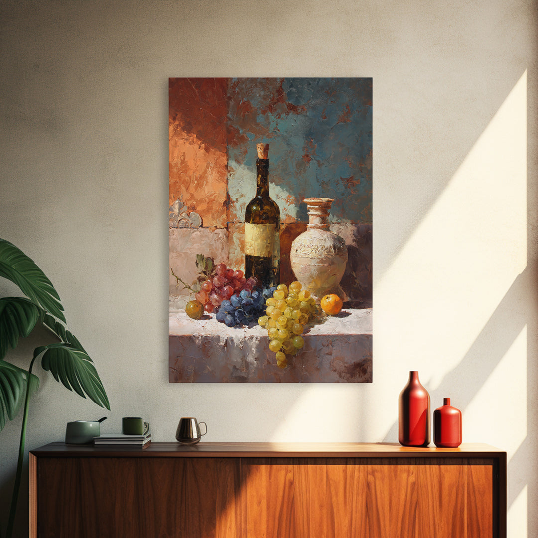 Grapes and Wine Still Life Framed Canvas Print, French Country Art, Modern Decor, Farmhouse Decor, Abstract Art, Country, FCA-2x3-41