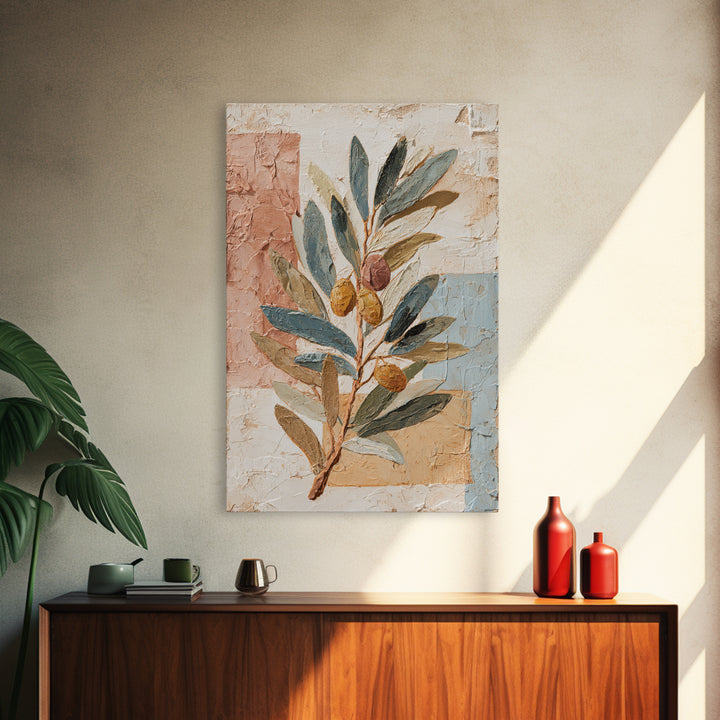 Olive Branch Wreath on Cream Ground Framed Canvas Print, French Country Art, Downloadable Art, Farmhouse Decor, Oil Painting, FCA-2x3-6