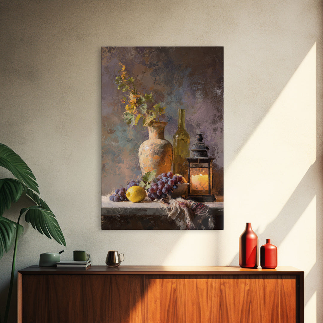 Grapes and Wine Still Life Canvas Print, French Country Art, Art Print, Farmhouse Decor, Fine Art, Country, Digital Wall Art, FCA-2x3-65