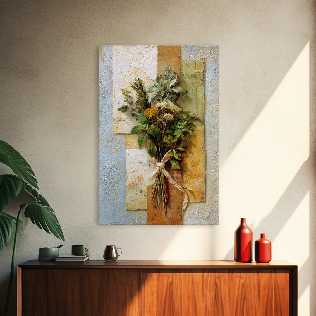 Farmhouse Kitchen Herbs Tied Framed Canvas Print, French Country Art, Room Decor, Farmhouse Decor, Fine Art, Country, FCA-2x3-69