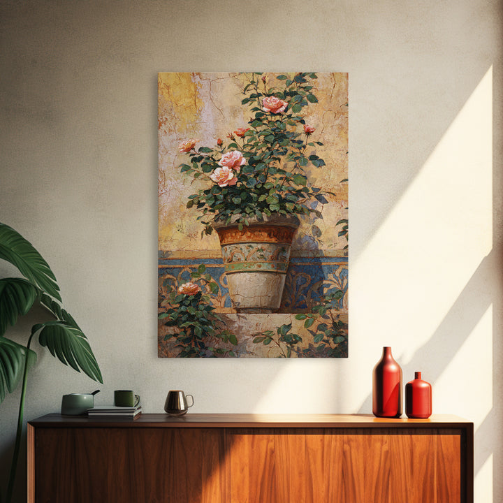 Ch Teau Garden Urn Framed Canvas Print, French Country Art, Above Bed Art, Farmhouse Decor, Watercolor Art, Country, FCA-2x3-75