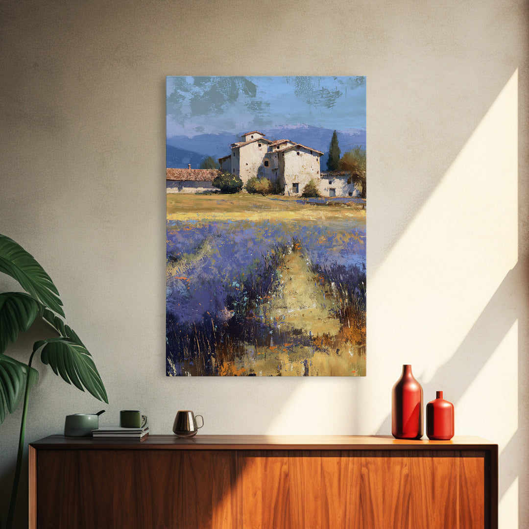 Lavender Field with Distant Stone Farmhouse Canvas Print, French Country Art, Wall Decor, Farmhouse Decor, Fine Art, Country, FCA-2x3-9