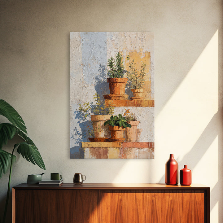 Terra Cotta Pots Canvas Print, French Country Art, Luxury Decor, Farmhouse Decor, Country, Oil Painting, Digital Wall Art, FCA-2x3-91