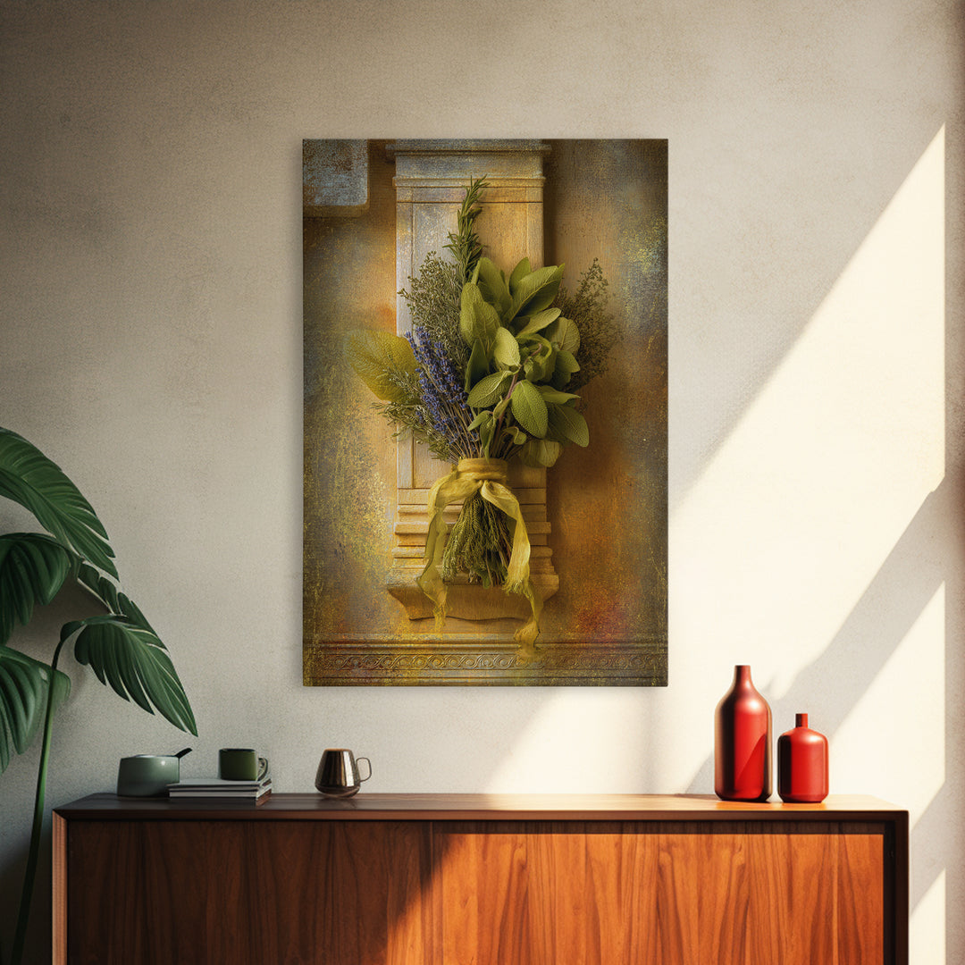 Farmhouse Kitchen Herbs Tied Framed Canvas Print, French Country Art, Room Decor, Farmhouse Decor, Fine Art, Country, FCA-2x3-93