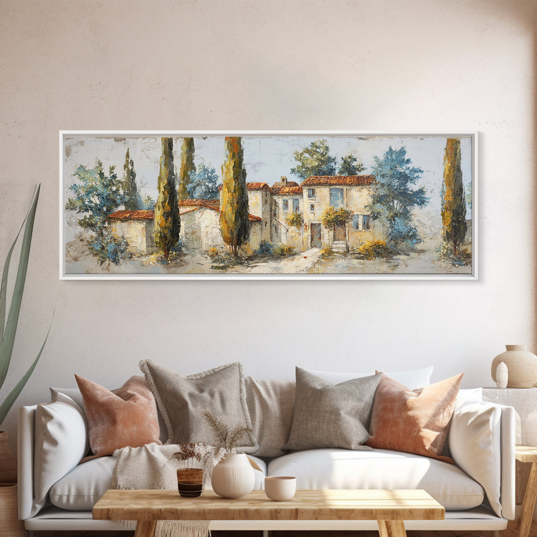 Country Lane Lined Framed Canvas Print, French Country Art, Eclectic Wall Art, Farmhouse Decor, Fine Art, Country, Modern Decor, FCA-3x1-15