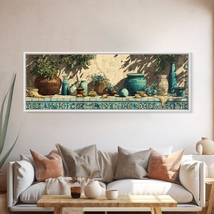 Antique Copper Pot and Flowers Still Life Canvas Print, French Country Art, Coastal Wall Art, Farmhouse Decor, Country, FCA-3x1-16