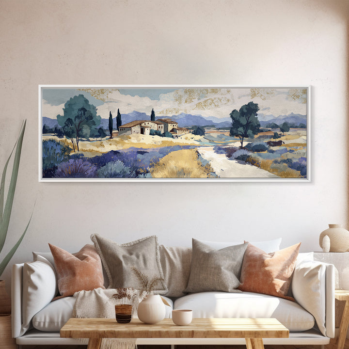 Lavender Field with Distant Stone Farmhouse Canvas Print, French Country Art, Printable Wall Art, Farmhouse Decor, Country, FCA-3x1-17