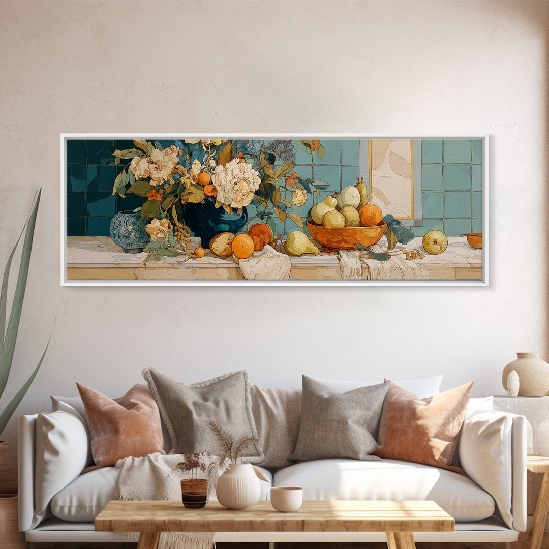 Pear Still Life on Linen Tablecloth Canvas Print, French Country Art, French Country, Farmhouse Decor, Fine Art, Country, FCA-3x1-20