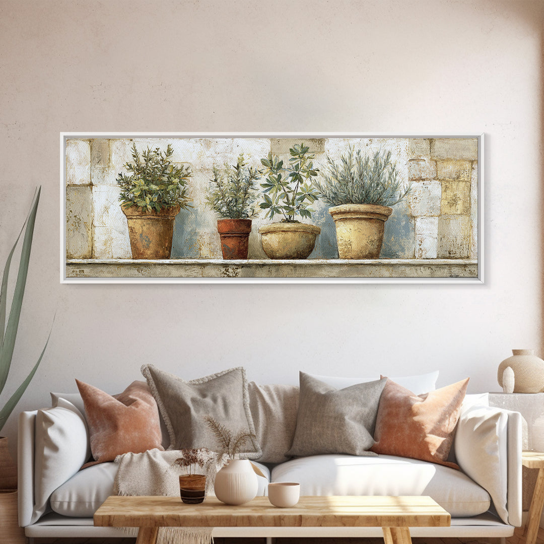Terra Cotta Pots Canvas Print, French Country Art, Farmhouse Wall Art, Farmhouse Decor, Fine Art, Country, Boho Decor, FCA-3x1-3
