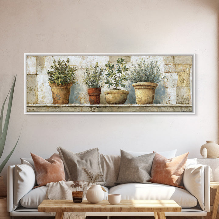 Terra Cotta Pots Canvas Print, French Country Art, Farmhouse Wall Art, Farmhouse Decor, Fine Art, Country, Boho Decor, FCA-3x1-3