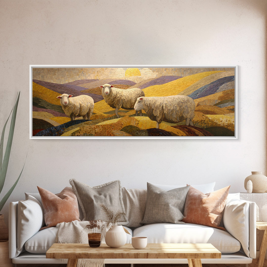 Pastoral Sheep in Rolling Countryside Canvas Print, French Country Art, Statement Artwork, Farmhouse Decor, Fine Art, Country, FCA-3x1-30