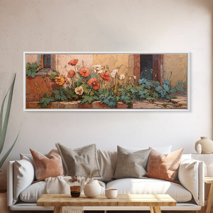 Poppies Beside a Stone Garden Wall Canvas Print, French Country Art, Gallery Decor, Farmhouse Decor, Fine Art, Country, FCA-3x1-31
