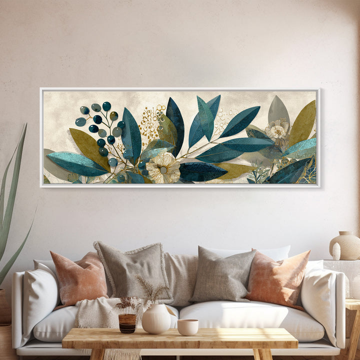 Olive Branch Wreath on Cream Ground Canvas Print, French Country Art, Minimalist Decor, Farmhouse Decor, Oil Painting, Country, FCA-3x1-38