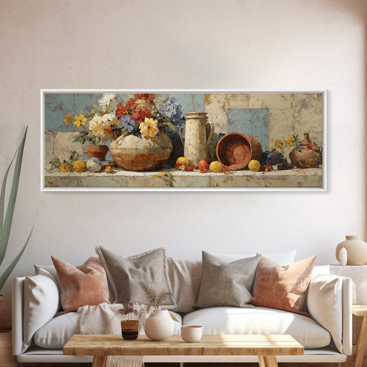 Antique Copper Pot and Flowers Still Life Canvas Print, French Country Art, Digital Download Art, Farmhouse Decor, Oil Painting, FCA-3x1-40