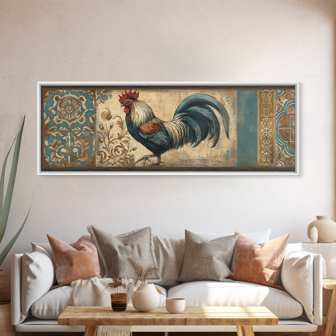 Rooster Portrait in Rustic French Palette Canvas Print, French Country Art, Farmhouse Decor, Oil Painting, Country, FCA-3x1-42