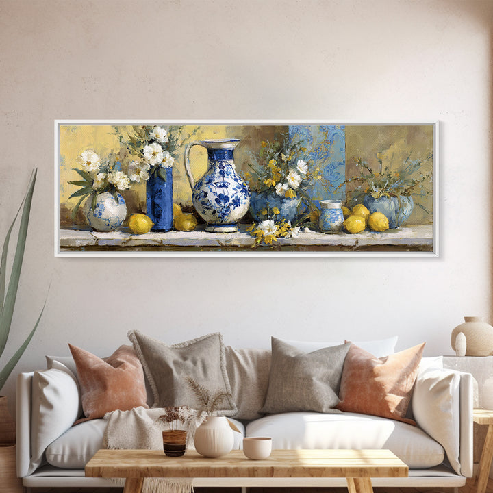 Blue and White Ceramic Pitcher Canvas Print, French Country Art, Art Print, Farmhouse Decor, Country, Digital Wall Art, FCA-3x1-43