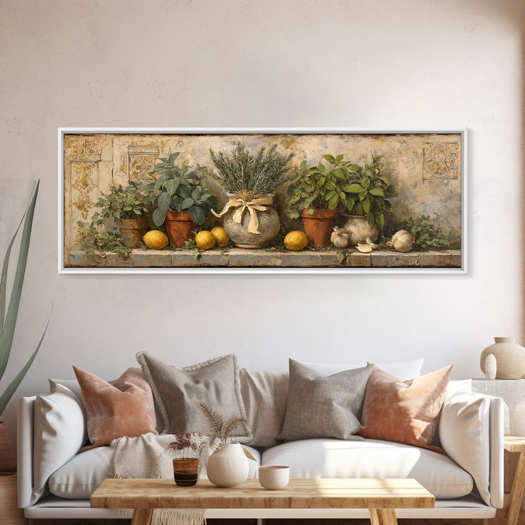 Farmhouse Kitchen Herbs Tied Framed Canvas Print, French Country Art, Digital Wall Art, Farmhouse Decor, Fine Art, Country, FCA-3x1-53