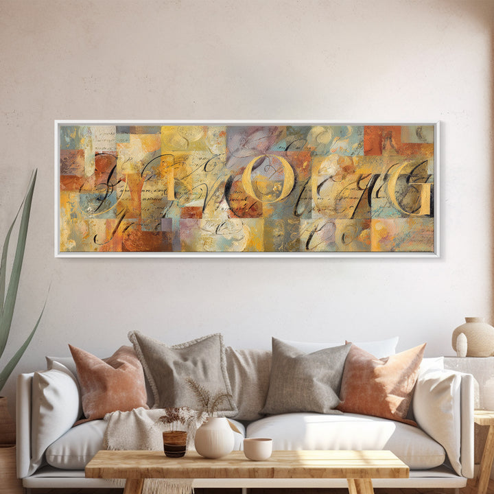 French Script Flourishes Without Readable Text Framed Canvas Print, French Country Art, Digital Art, Farmhouse Decor, Country, FCA-3x1-58