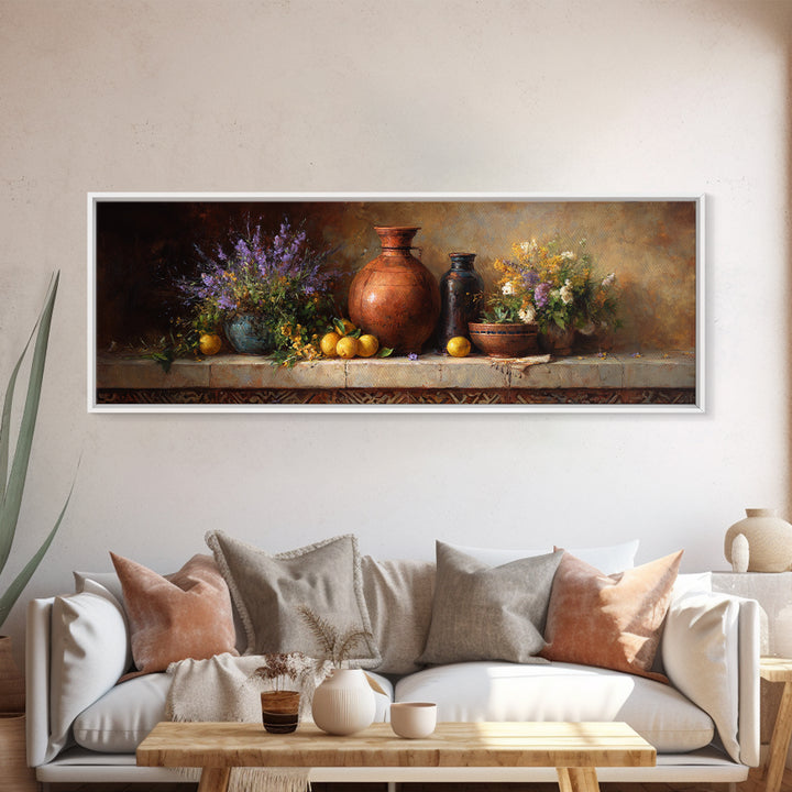Antique Copper Pot and Flowers Still Life Canvas Print, French Country Art, Modern Decor, Farmhouse Decor, Country, FCA-3x1-64