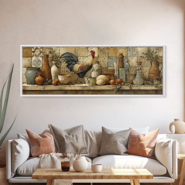 Rooster Portrait in Rustic French Palette Canvas Print, French Country Art, Farmhouse Decor, Oil Painting, Country, FCA-3x1-66
