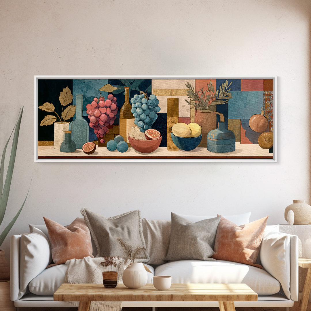 Grapes and Wine Still Life Framed Canvas Print, French Country Art, Farmhouse Decor, Fine Art, Country, Farmhouse Wall Art, FCA-3x1-73