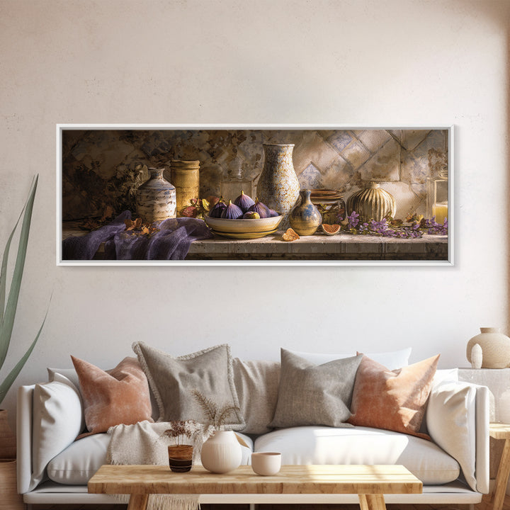 Figs on Ceramic Plate Canvas Print, French Country Art, Landscape Painting, Farmhouse Decor, Abstract Art, Country, FCA-3x1-8