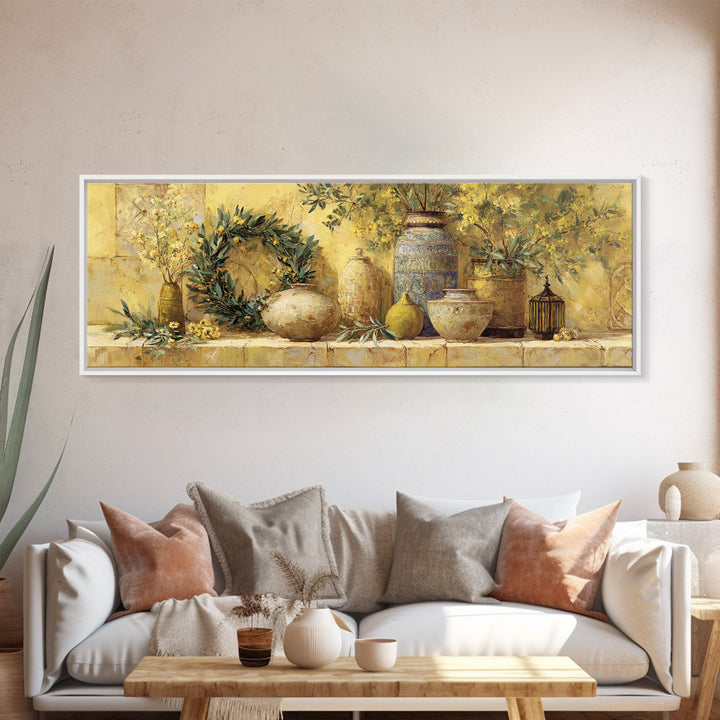 Olive Branch Wreath on Cream Ground Canvas Print, French Country Art, Minimalist Decor, Farmhouse Decor, Fine Art, Country, FCA-3x1-86