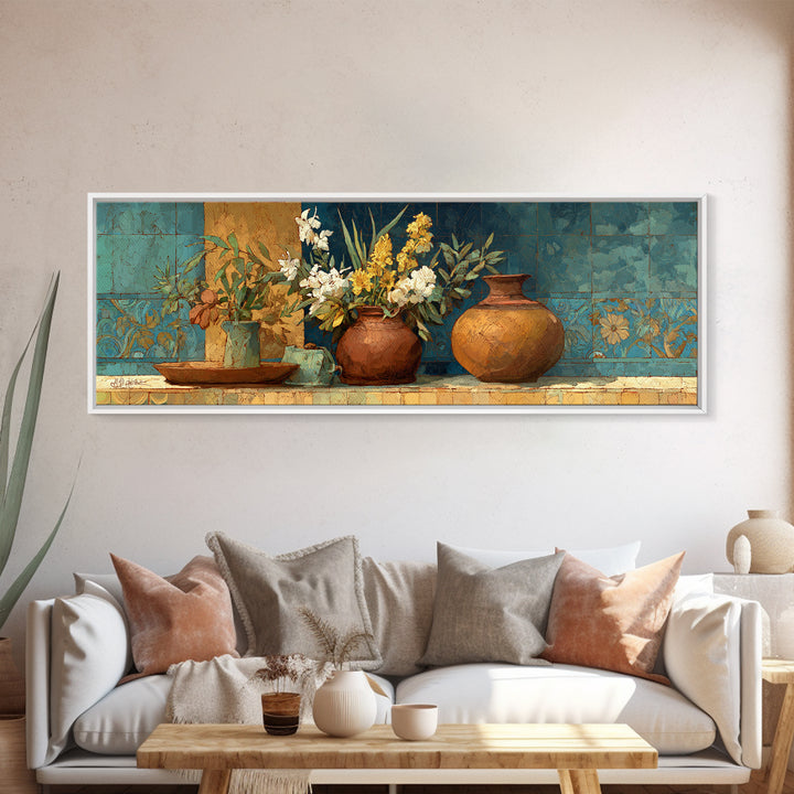 Antique Copper Pot and Flowers Still Life Canvas Print, French Country Art, Art Print, Farmhouse Decor, Watercolor Art, Country, FCA-3x1-88
